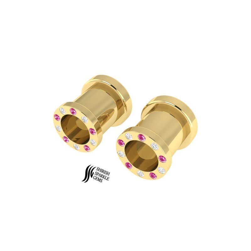 Pink Sapphire & Diamond Ear Tunnel Plugs | Gemstone Double Flare Gauges | Luxury Body Jewelry | Gift