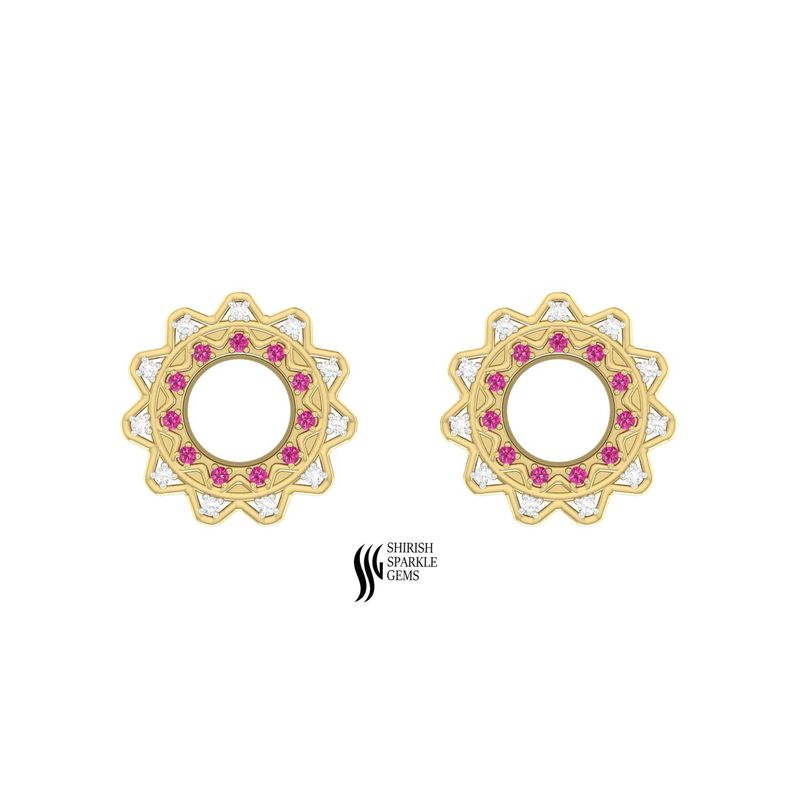 Gold Pink Sapphire Tunnel Plugs with Diamond Halo | Luxury Ear Gauges | Floral Sunburst Design