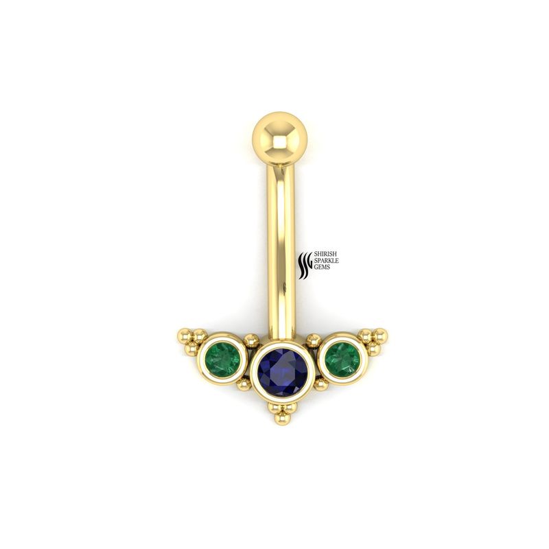 Gold Blue Sapphire & Emerald Belly Button Ring â Luxury Gift