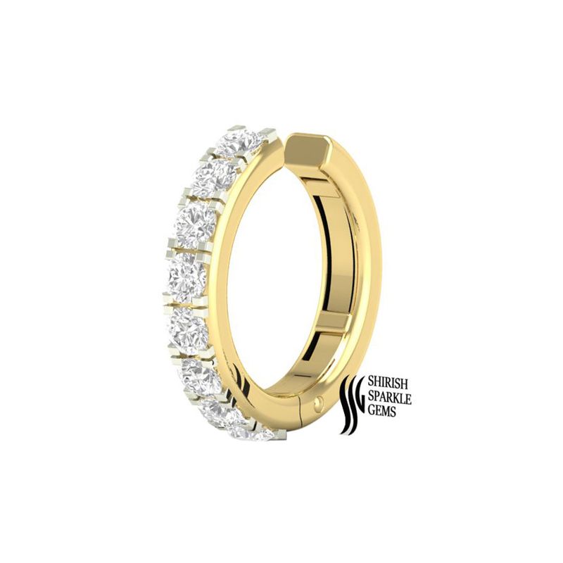 A Channel-Set Diamond Eternity Nose Hoop in 14K Yellow Gold