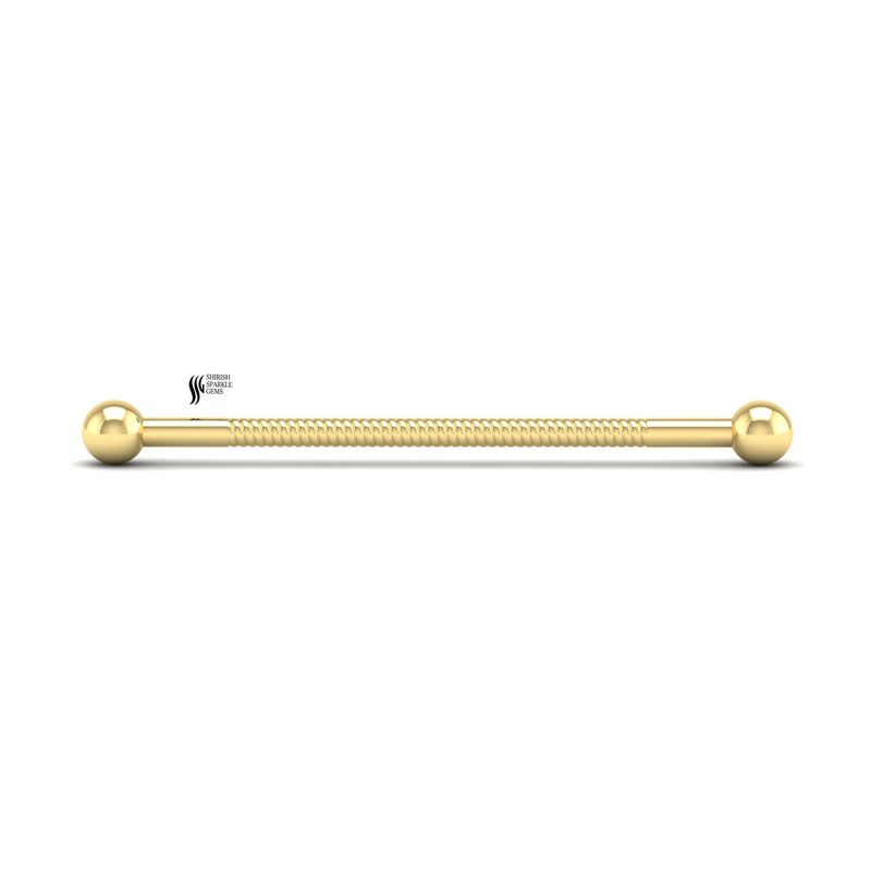 14k Solid Gold Twisted Industrial Barbell | Spiral Texture Scaffold Piercing | Luxury Gold Ear Cartilage Bar | Handmade Fine Body Jewelry