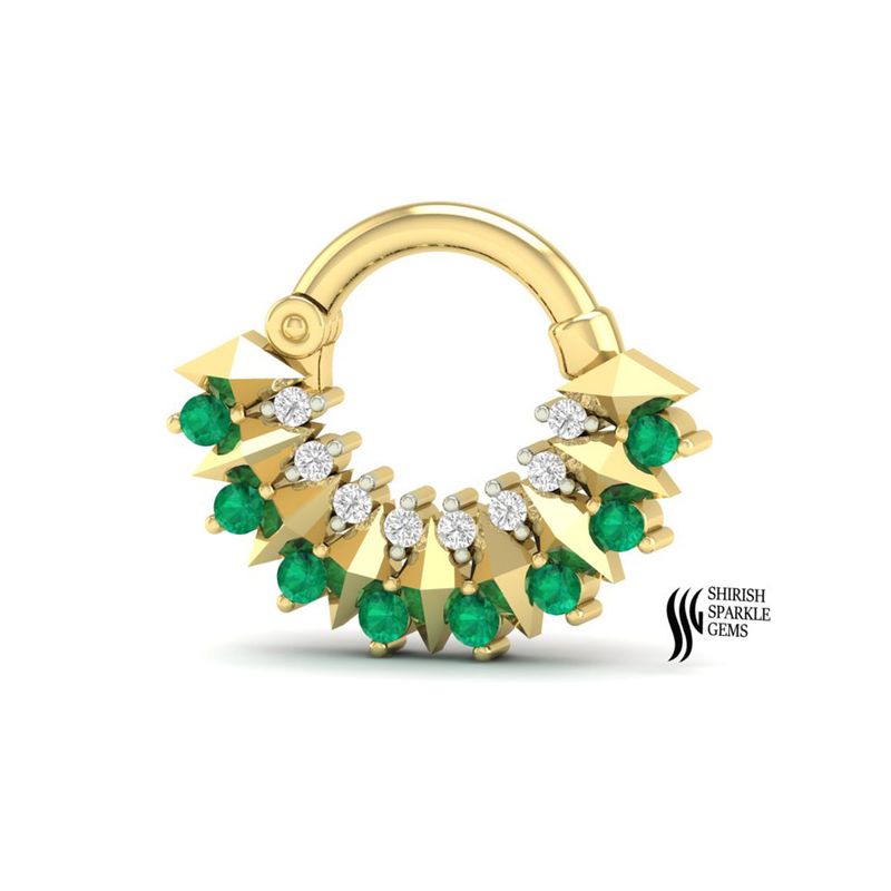 The "Emerald " & Round Diamond Sunburst Sparkle Clicker Nose Ring