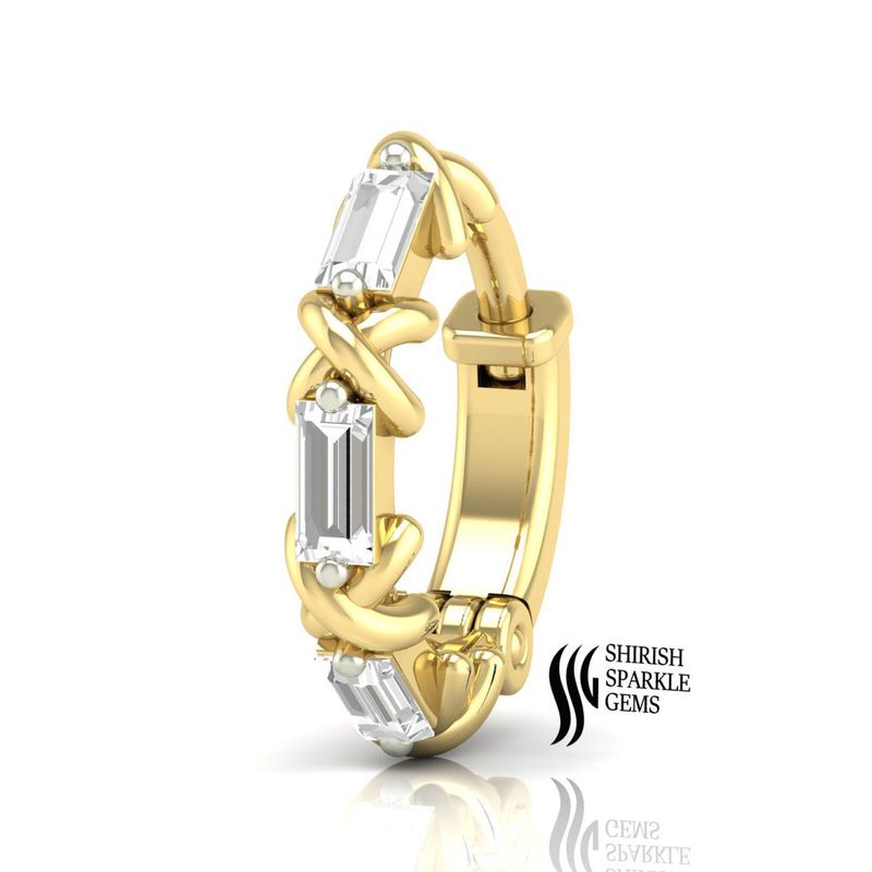 The Romantic Design Baguette Cut Diamond Nose Huggie Ring