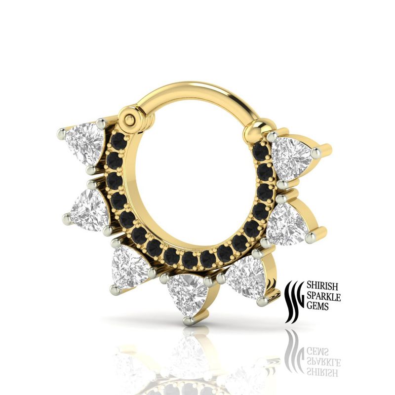 Trillion Cut & Black Diamond Classic Nose Huggie Ring