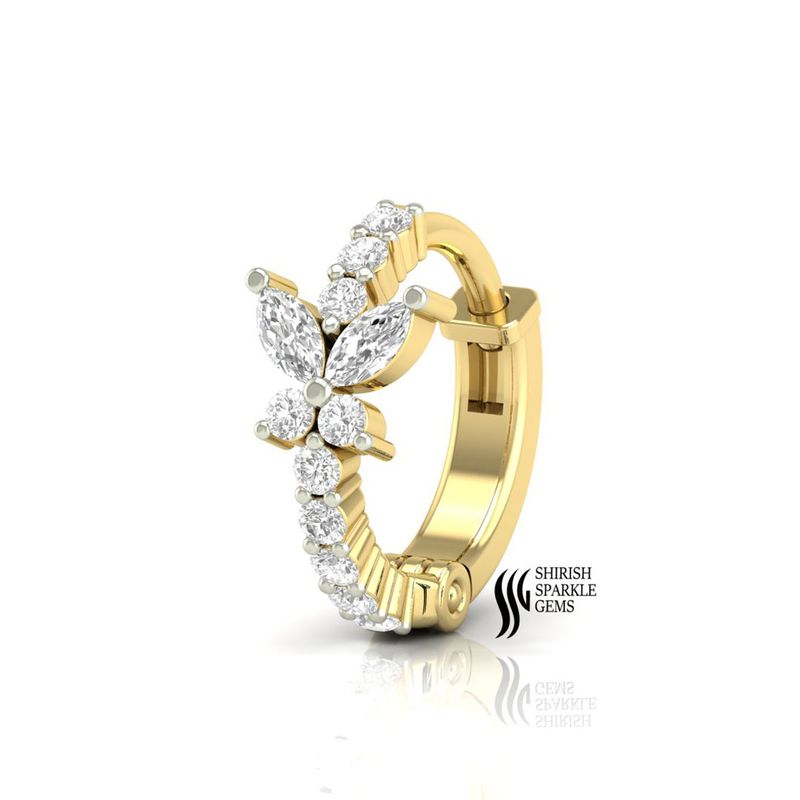 The Butterfly Ribbed Petal Lab Diamond Huggie Nose Ring