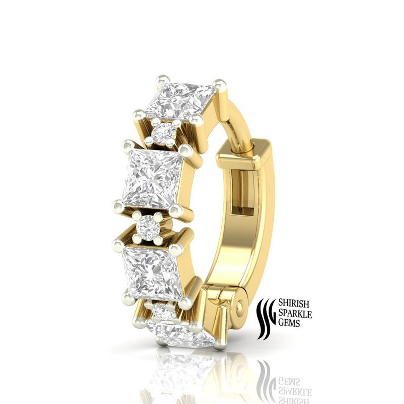 Luminous Princess & Round Diamond Vertical 14K Gold Nose Ring