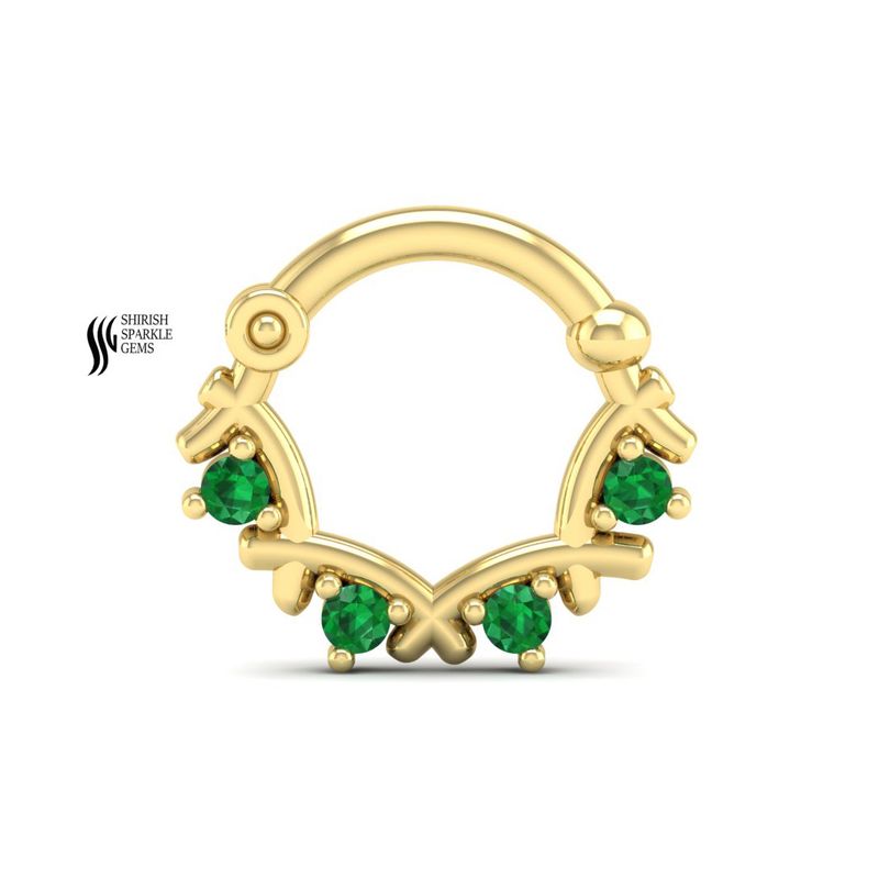 Solid Gold Emerald Septum Clicker â Natural Four-Stone Emerald Nose Ring