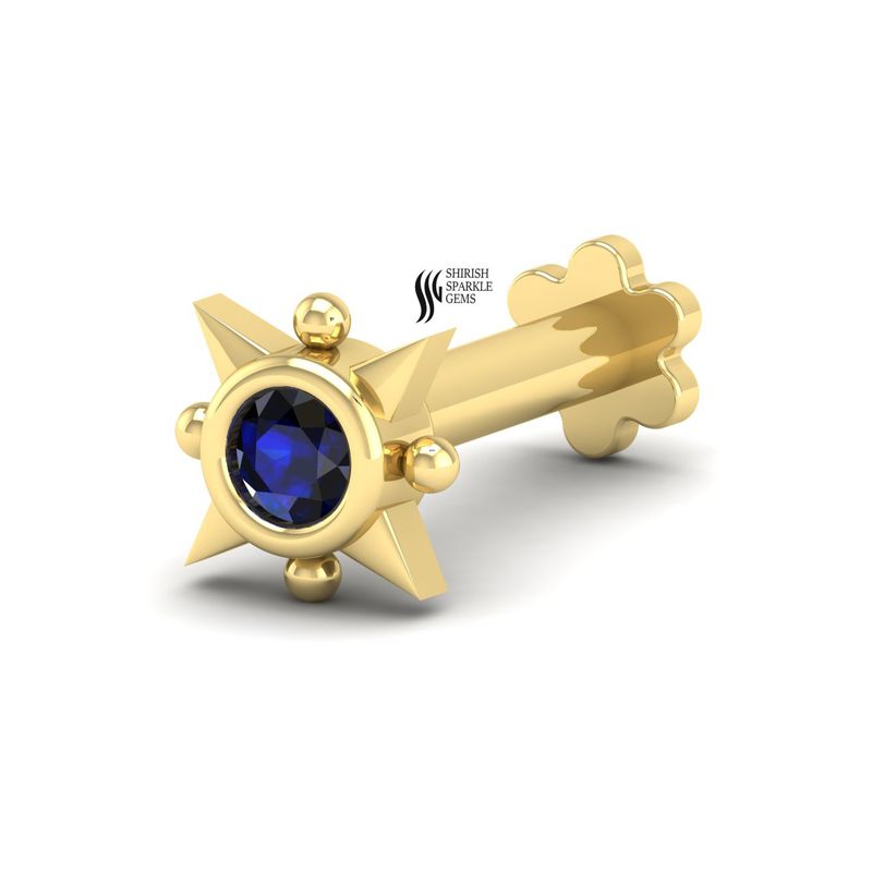 Blue Sapphire Nose Stud, Starburst Spiked Navel Piercing, Flat Back Labret, Edgy Geometric Nose Pin, Helix Tragus Jewelry