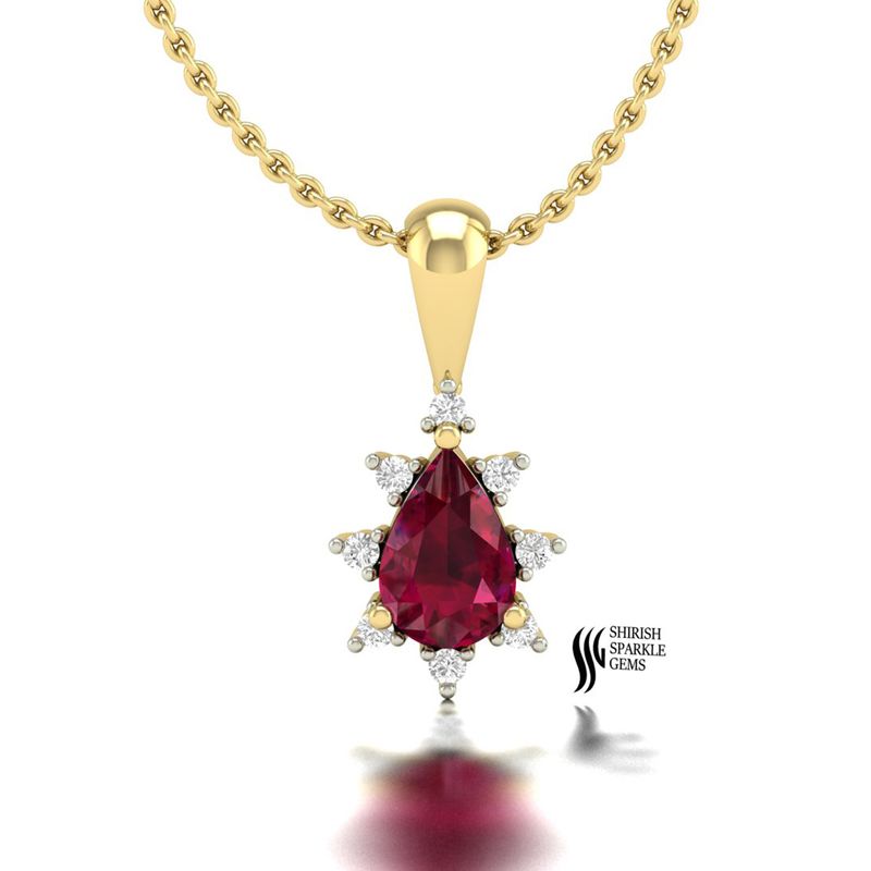 Gold Pear-Cut Natural Ruby & Diamond Halo Pendant â July Birthstone Necklace