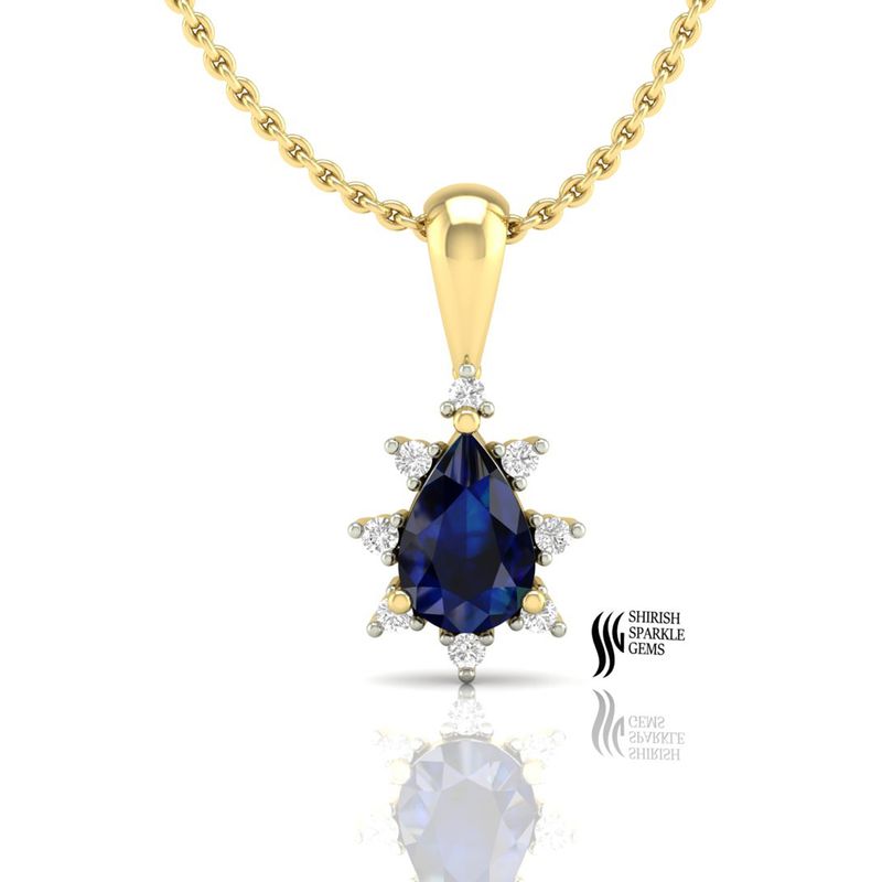 Pear-Cut Natural Blue Sapphire & Diamond Starburst Halo Pendant â September Birthstone Necklace
