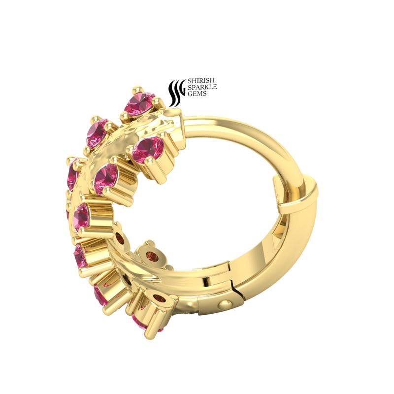 Pink Sapphire Nose Ring â Hammered Texture Gold Septum Clicker â Real Pink Sapphire Helix Hoop â Luxury Textured Body Jewelry Gift