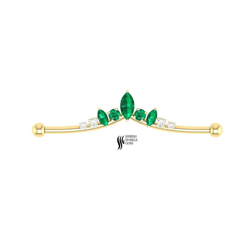 Emerald and Diamond Tiara Industrial Barbell â Marquise & Round Cluster Piercing Jewelry