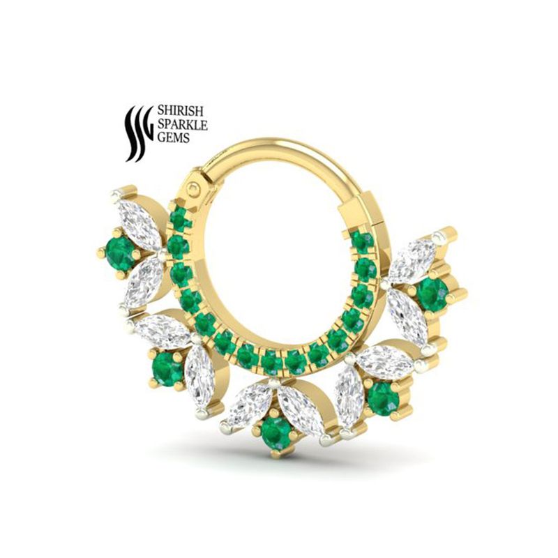 Emerald & Diamond Cut Clicker Nose Ring Floral Sparkle Jewelry for her