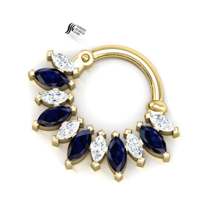 Fusion of Deep BlueSapphire & Icy Brilliance Cut Diamond Nose Ring