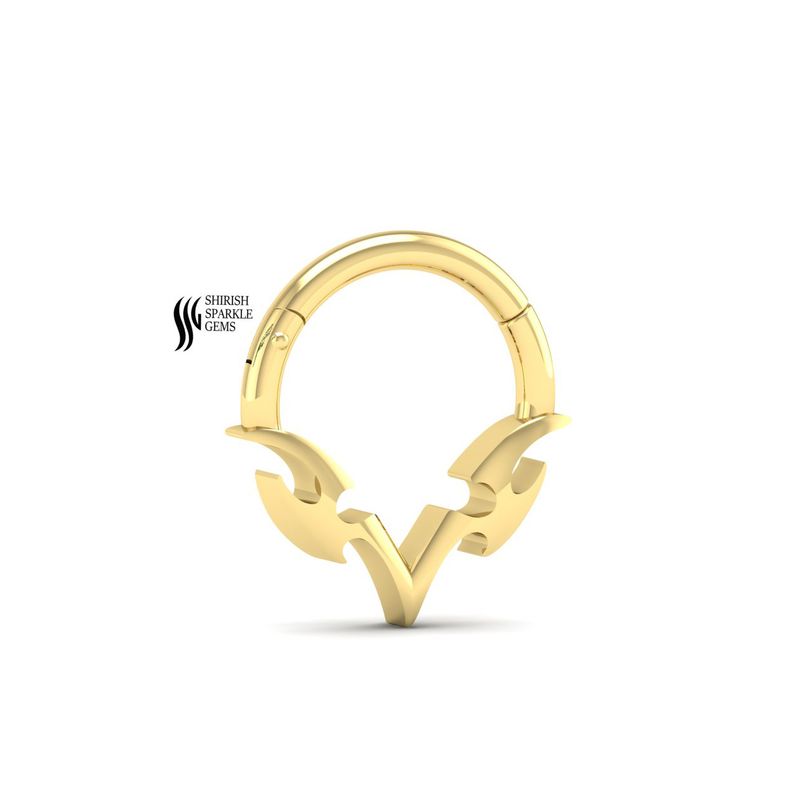 Solid Gold Tribal V-Shape Septum Clicker â Real Gold Daith Hoop