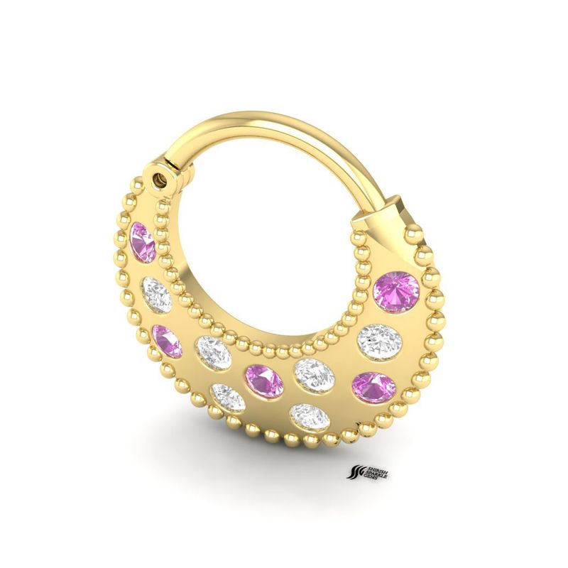 A Golden Moonrise of Pink Sapphires & Diamond Nose Ring Jewelry