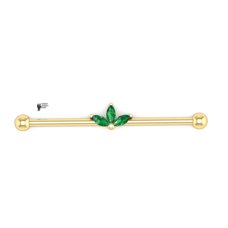 Gold Marquise Emerald Lotus Industrial Barbell â 14k/18k Real Gold Scaffold Piercing