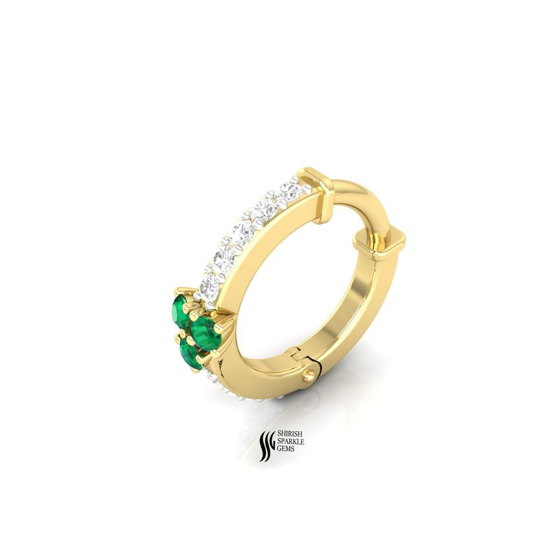 Gold Emerald & Diamond Nose Ring â Real Gold Hinged Septum Clicker Gift
