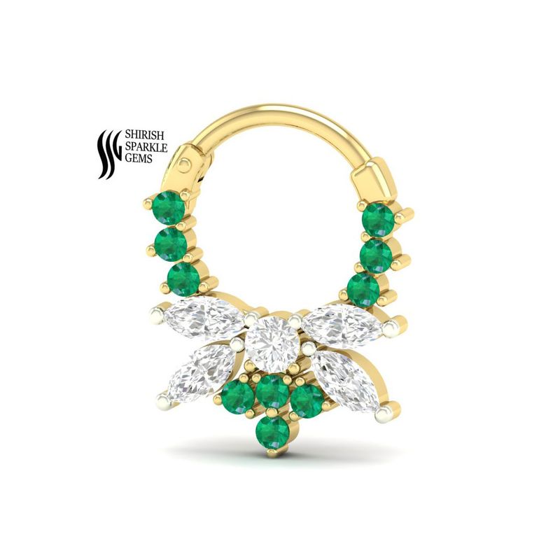 A Regal Garden Emerald & Diamond Marquise Sunburst Nose Ring
