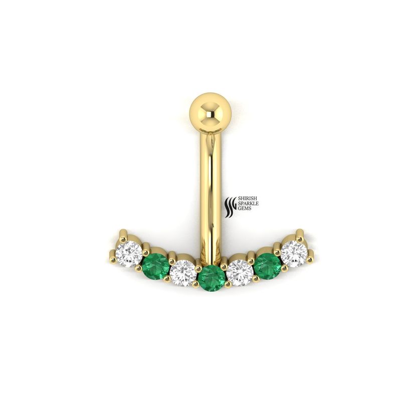 Emerald & Diamond Curved Navel Ring â 14k/18k Real Gold Arc Belly Piercing