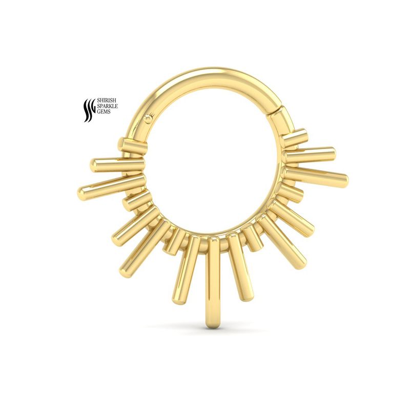 Solid Gold Sunburst Septum Clicker â Real Gold Spiked Fringe Nose Ring