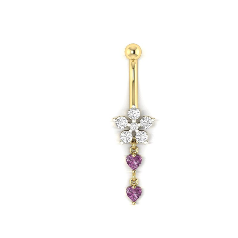 Gold Pink Sapphire Heart & Diamond Dangle Navel Ring â Luxury Heart-Cut Piercing Gift