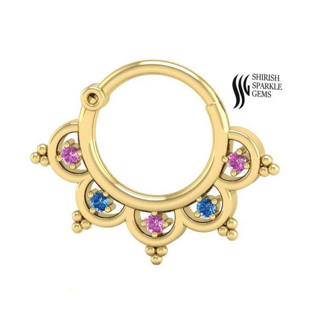 Brilliant Radiant Cut Multi-Sapphire Septum Clicker Nose Ring Jewelry