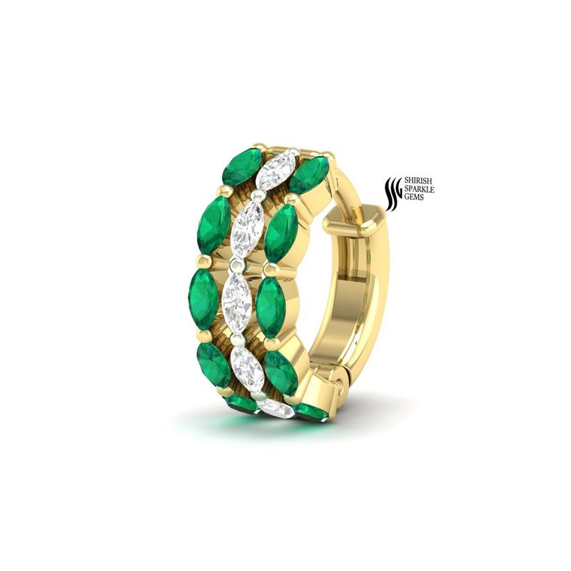 Precious Design Marquise Emerald & Diamond Cut Triple-Row Huggie