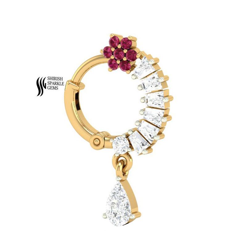 Ruby Floral & Baguette Diamond Septum Clicker Nose Ring gift for her