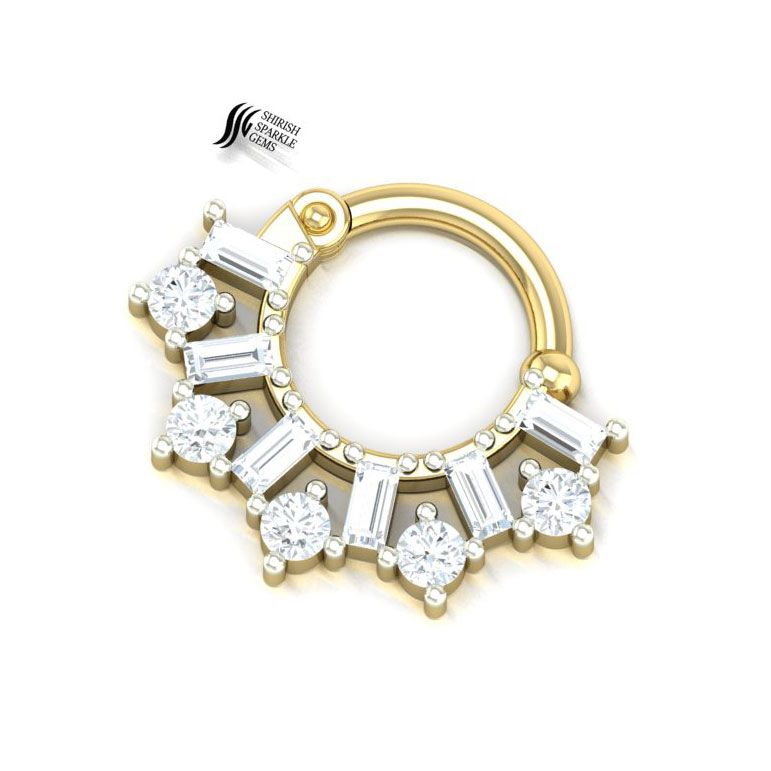 Round Brilliant & Baguette Diamond Sunburst Septum Clickerâ Nose Ring