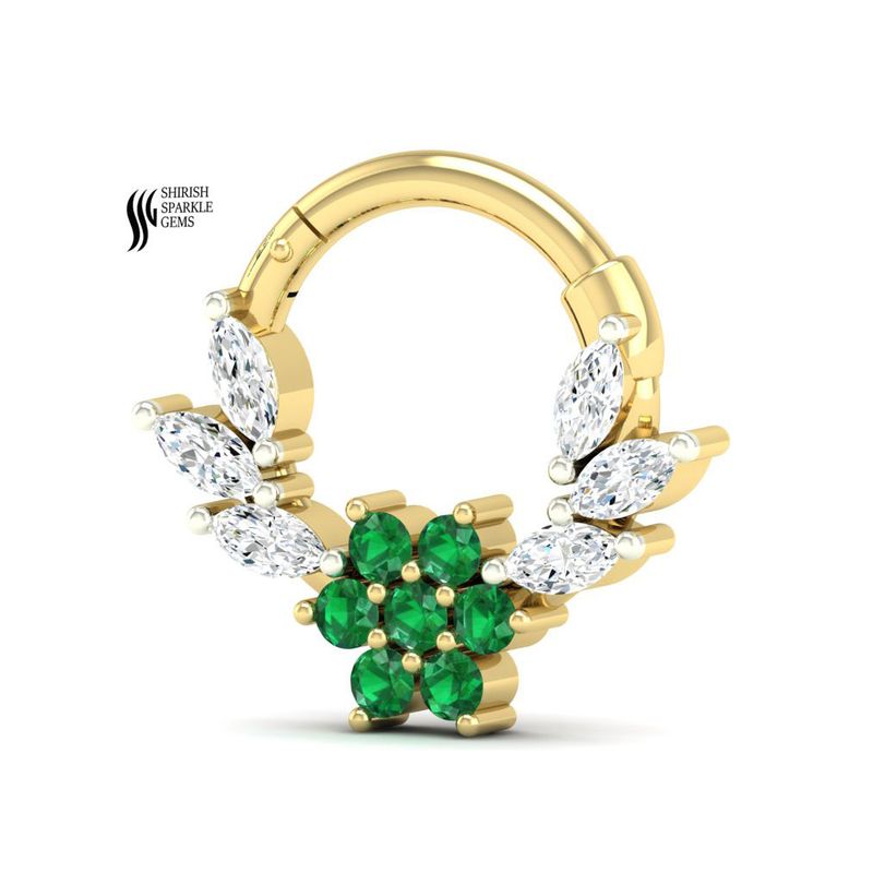 Emerald Blossom & Marquise Diamond Winged Septum Nose Ring