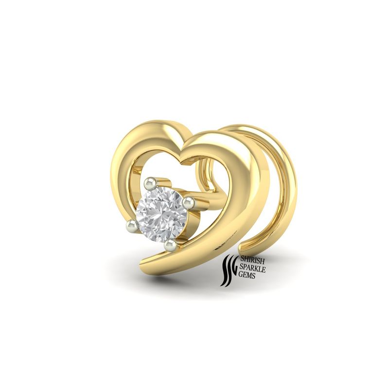 Gold Open Heart Diamond Nose Pin | Natural Diamond Single Stone Heart Nose Stud | Romantic Floating Heart Piercing | Minimalist Jewelry Gift for Her