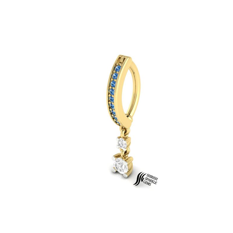 Blue Sapphire Hinged Navel Clicker with Diamond Dangle | Blue & White Gemstone Belly Button Hoop |