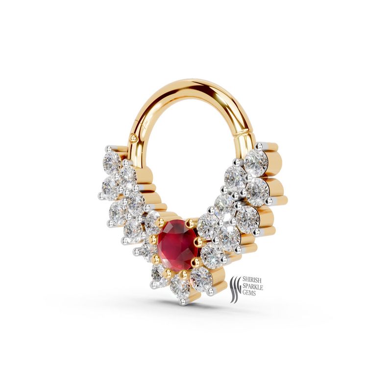 Ruby Sunflower Septum Clicker â Luxury Diamond Cluster Hoop