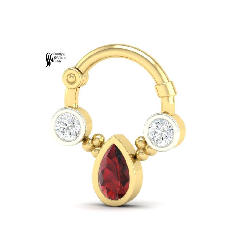 Ruby Pear-Cut & Diamond Trinity Septum Clicker â Vintage Nose Ring