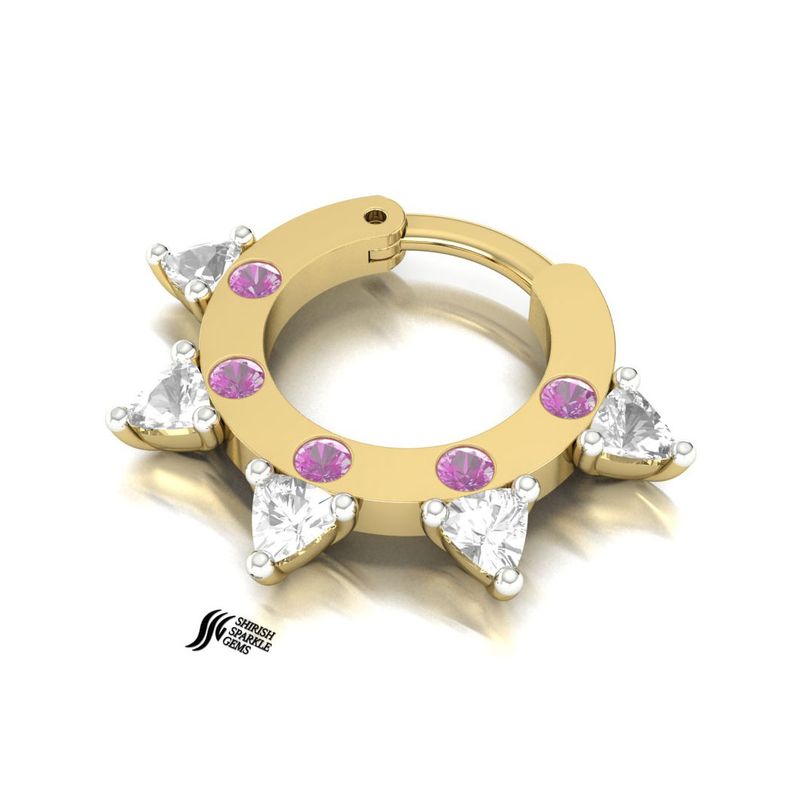 Trillion Diamond Spike & Pink Sapphire Crown Clicker â Septum Hoop