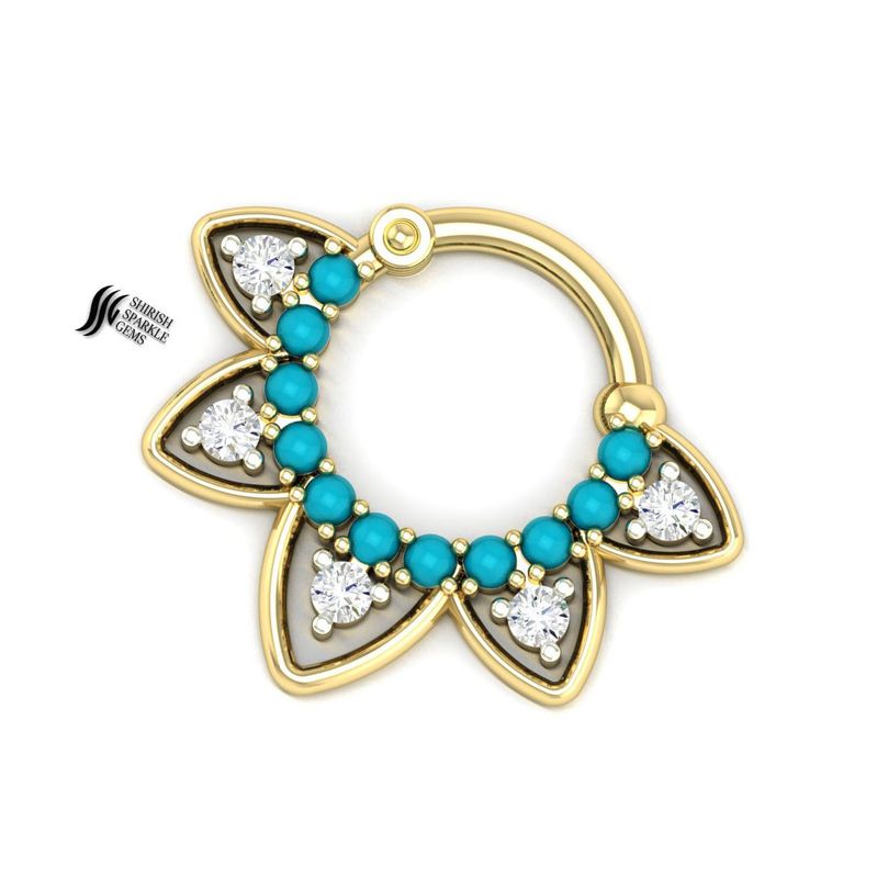 Turquoise Bloom Diamond Septum Clicker â Petal Daith Clicker Hoop