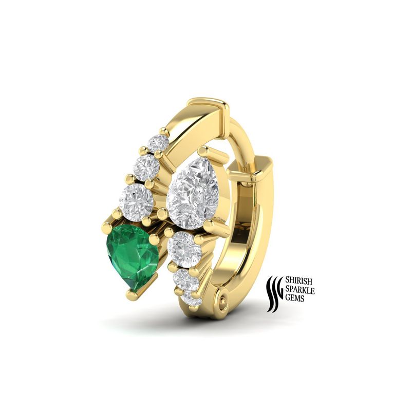 Pear-Cut Emerald & Diamond Radiant Cut Asymmetrical Nose Ring