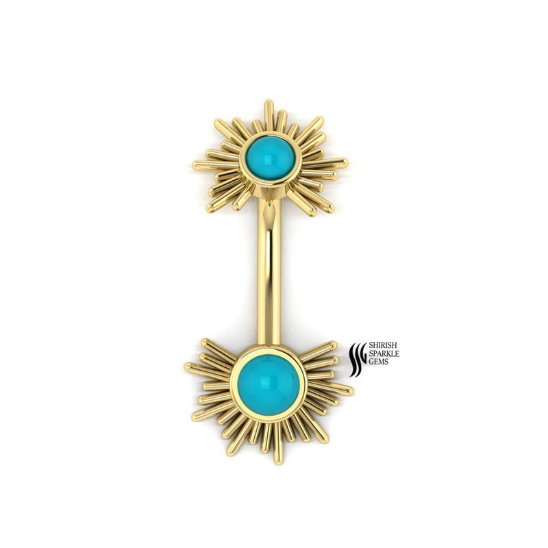 Turquoise Sunburst Eyebrow Ring â¢ Curved Barbell with Celestial Sun Flare â¢ Turquoise Rook Piercing â¢ Boho Luxe Body Jewelry â¢