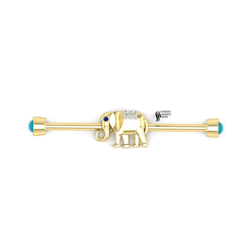 Elephant Industrial Barbell â¢ Diamond and Blue Sapphire Elephant Scaffold Piercing â¢ Turquoise Accent Earring â¢ Unique Animal Jewelry â¢