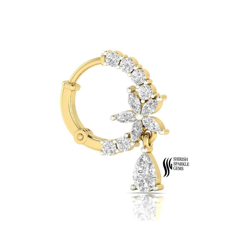 Marquise Flower & Pear-Cut Diamond Dangle Clicker Nose Ring