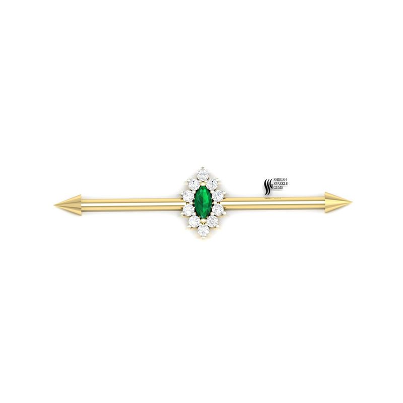 Emerald and Diamond Industrial Barbell â¢ Marquise Emerald Halo Scaffold Piercing â¢ Spike End Earring â¢ Luxury Gothic Fine Jewelry â¢ Gift for Her