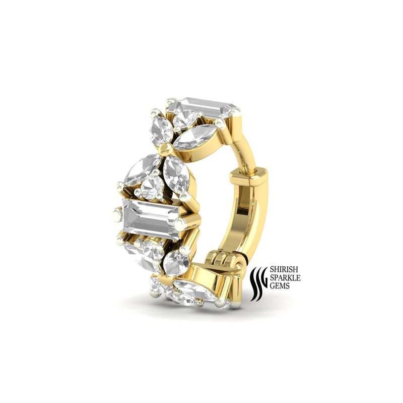 Baguette & Marquise Cut Diamond Cluster Clicker Gold Nose Ring
