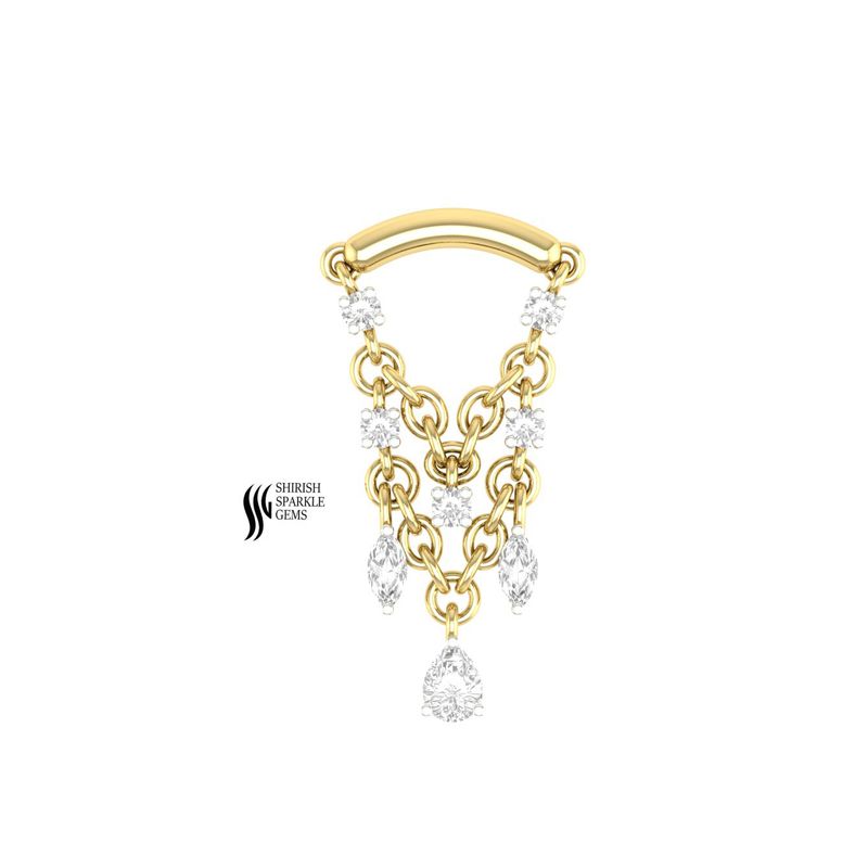 Gold Diamond Chandelier Flat Piercing - Dangle Chain Cartilage Earring with Marquise & Pear Drops - Luxury Helix Jewelry