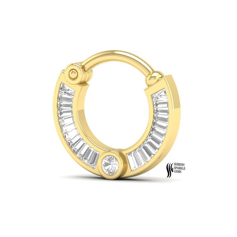 Baguette & Round Diamond Septum Clicker Nose Ring Classic Jewelry
