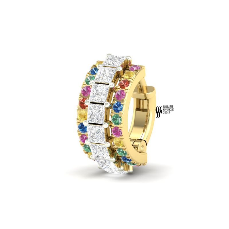 Triple-Row Multi-Sapphire & Princess Cut Diamond Clicker Nose Ring