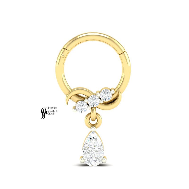 Romantic Pear Diamond & Ribbon Hinged Clicker Huggie Nose Ring