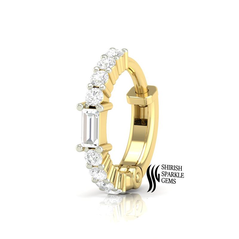 Elegant Round & Baguette Diamond Huggie Nose Ring Jewelry