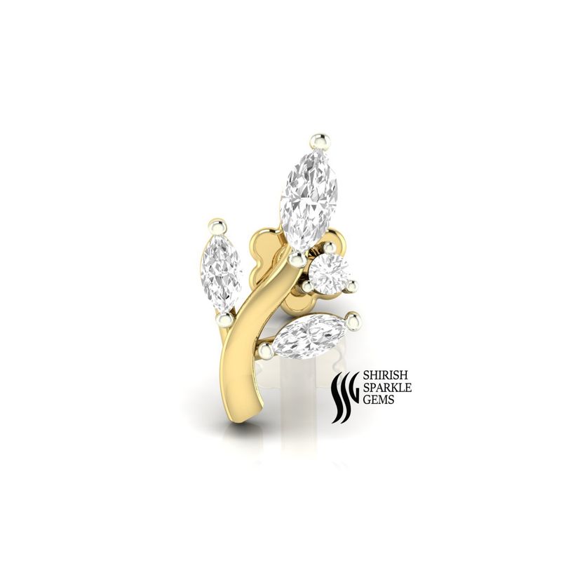 Diamond Marquise Floral Leaf Labret â 14k Solid Gold Cartilage Stud