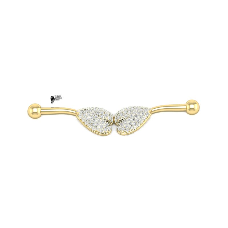 Diamond Heart Industrial Barbell Natural Diamond Pave Scaffold Piercing Jewelry